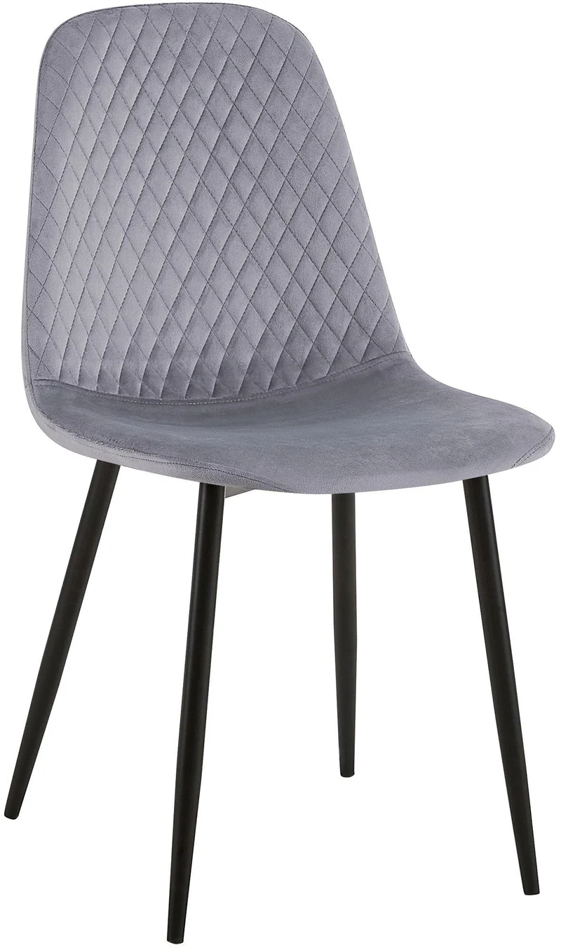 Chaise de salle à manger x1 coutures décoratives losanges assise en velours gris pieds métal noir mat 10_0002248