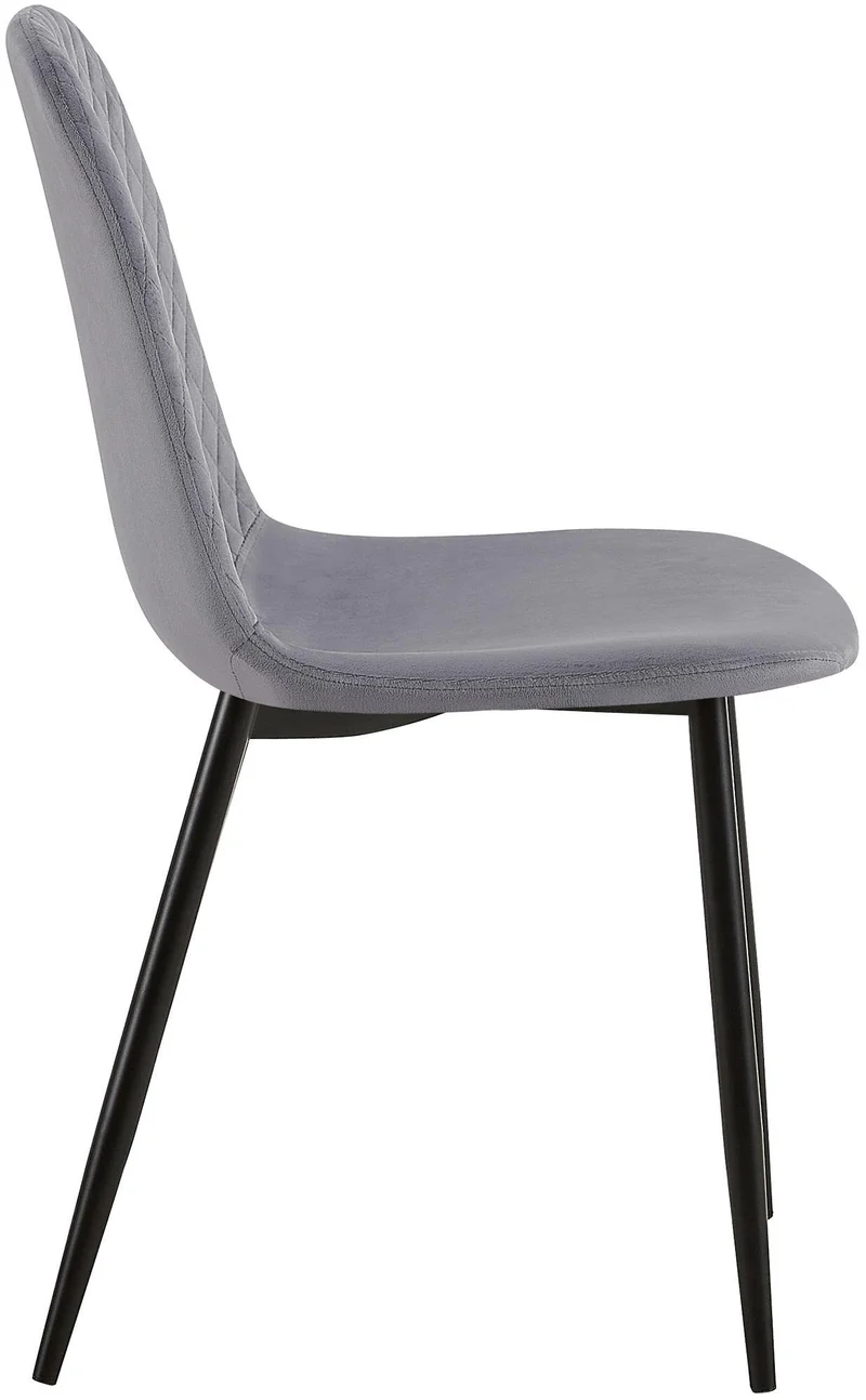 Chaise de salle à manger x1 coutures décoratives losanges assise en velours gris pieds métal noir mat 10_0002248