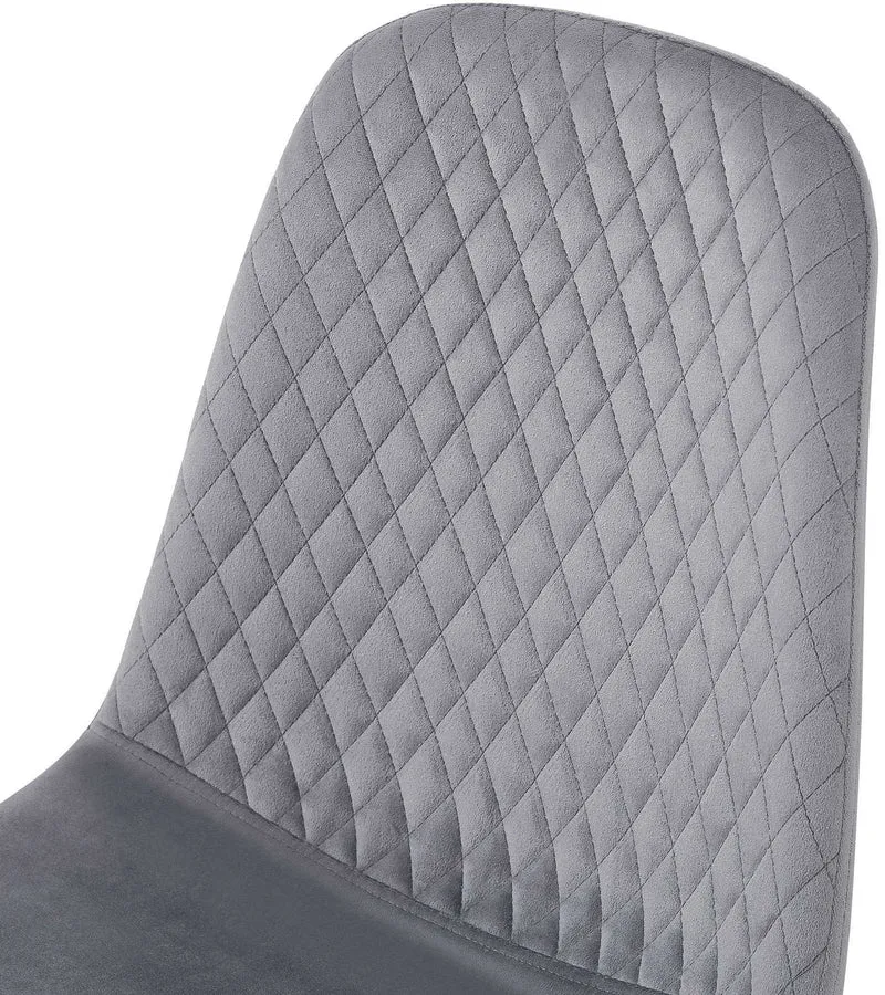 Chaise de salle à manger x1 coutures décoratives losanges assise en velours gris pieds métal noir mat 10_0002248