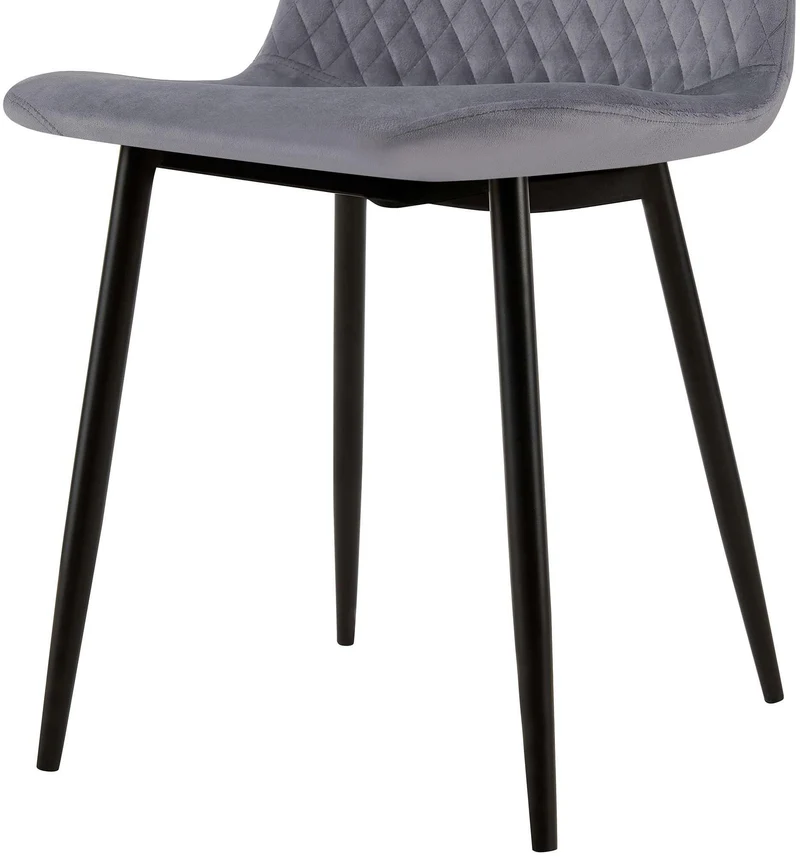 Chaise de salle à manger x1 coutures décoratives losanges assise en velours gris pieds métal noir mat 10_0002248