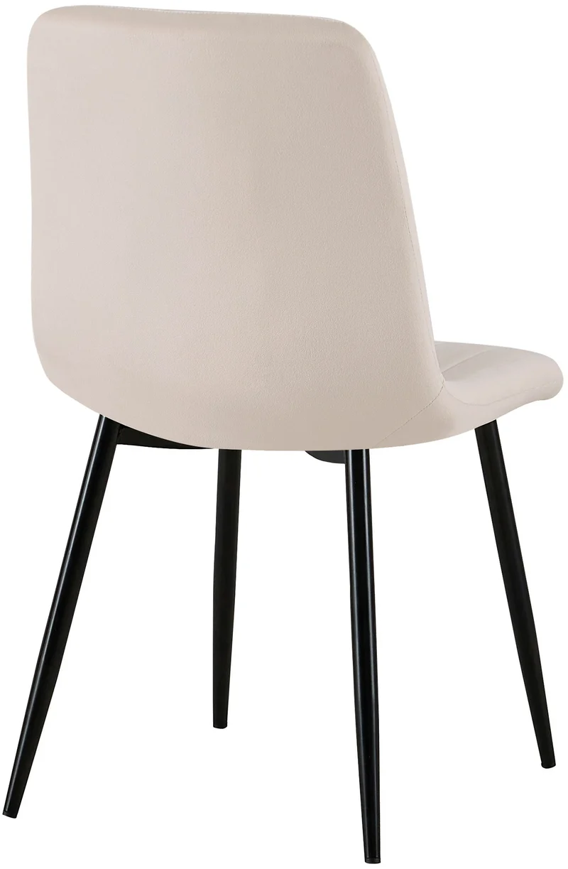 Chaise de salle à manger x1 coutures décoratives verticales assise en tissu velours crème pieds en métal noir 10_0002204