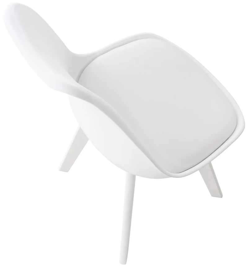 Chaise de salle à manger x1 design scandinave en plastique et PVC blanc et pieds en bois blanc 10_0002274