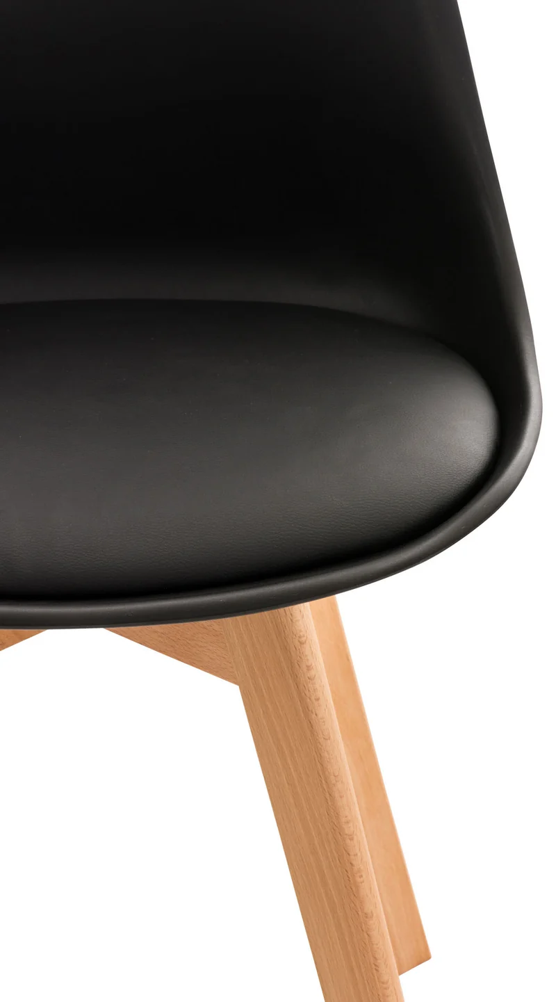 Chaise de salle à manger x1 design scandinave en plastique et PVC noir et pieds en bois clair 10_0002271