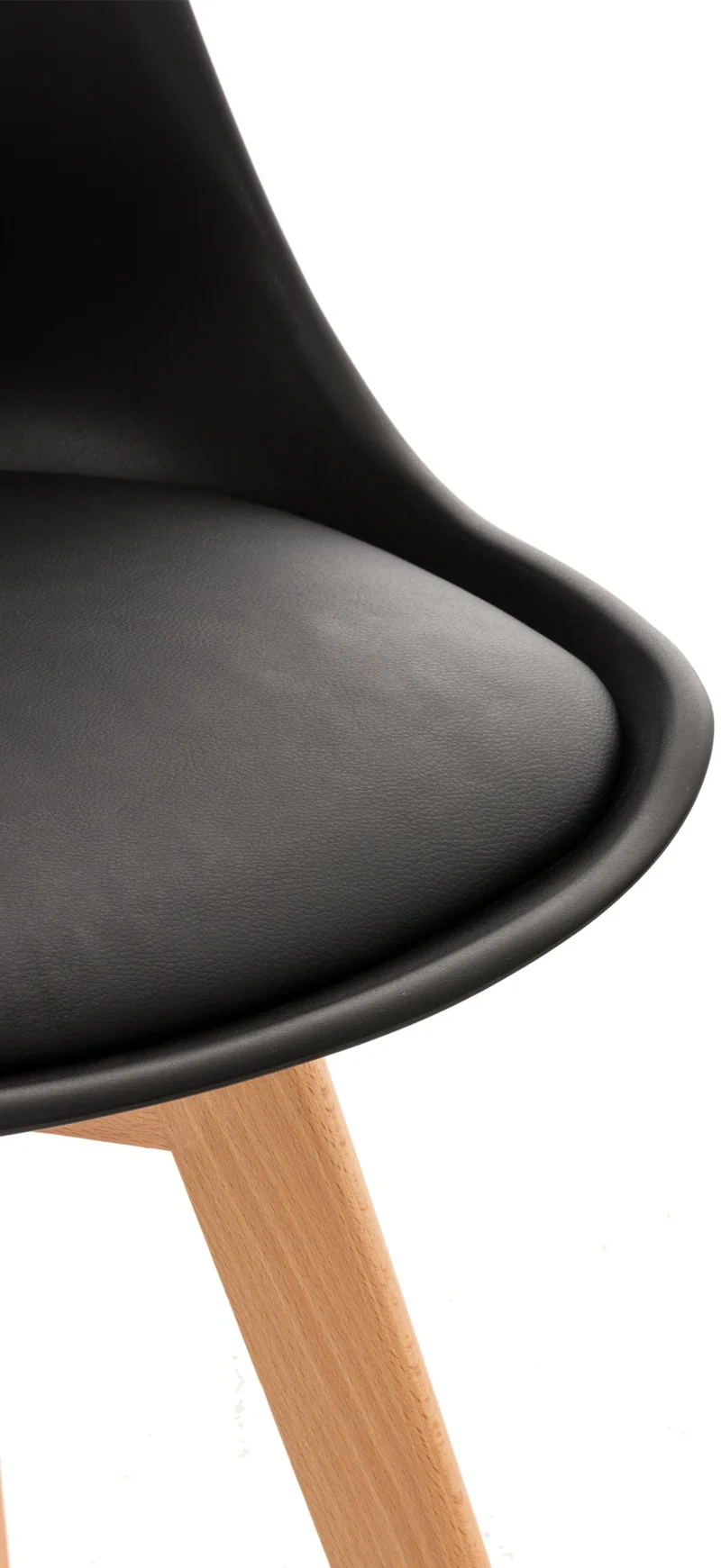Chaise de salle à manger x1 design scandinave en plastique et PVC noir et pieds en bois clair 10_0002271