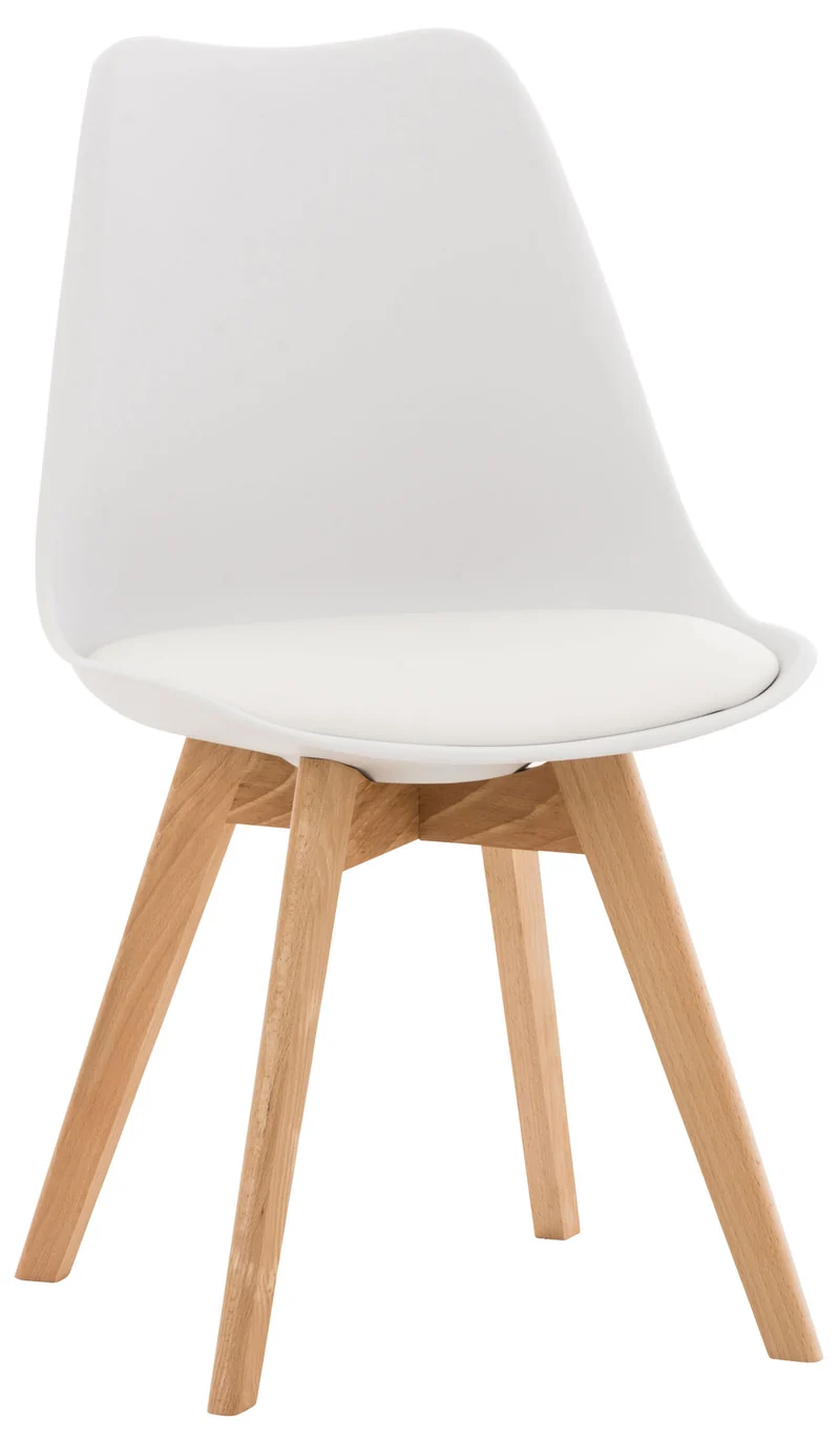Chaise de salle à manger x1 design scandinave en plastique et PVC blanc et pieds en bois clair 10_0002270