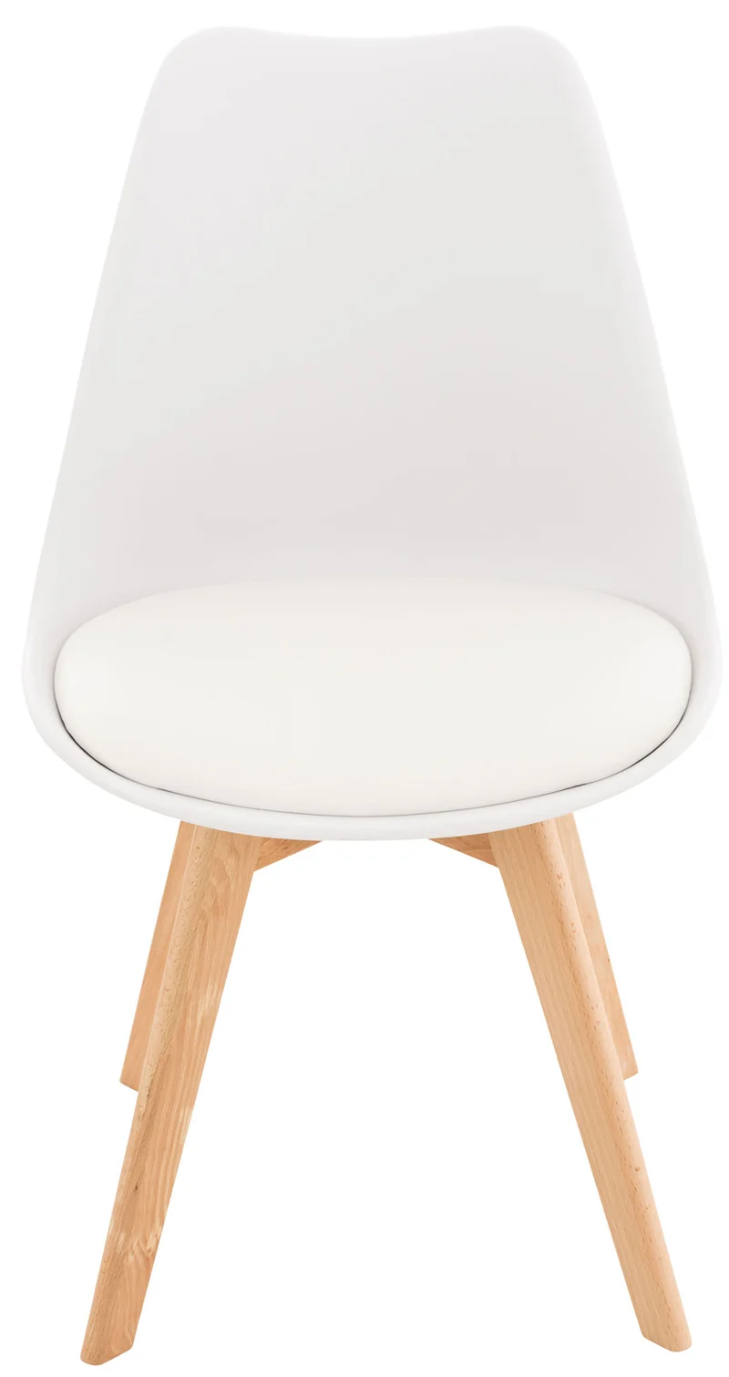 Chaise de salle à manger x1 design scandinave en plastique et PVC blanc et pieds en bois clair 10_0002270