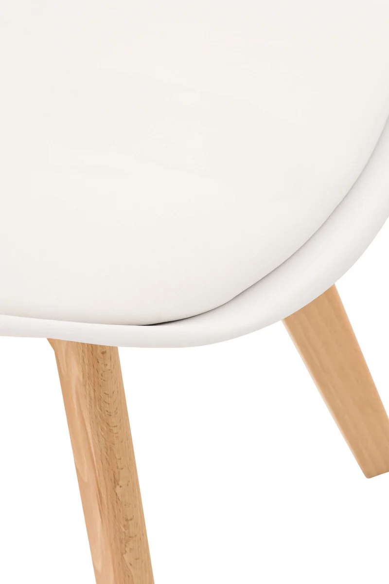 Chaise de salle à manger x1 design scandinave en plastique et PVC blanc et pieds en bois clair 10_0002270