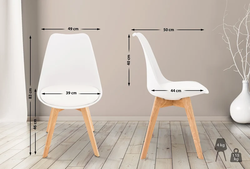 Chaise de salle à manger x1 design scandinave en plastique et PVC blanc et pieds en bois clair 10_0002270