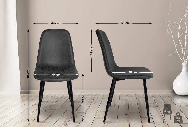 Chaise de salle à manger x1 design simple avec pieds en métal noir assise en PVC noir 10_0002078