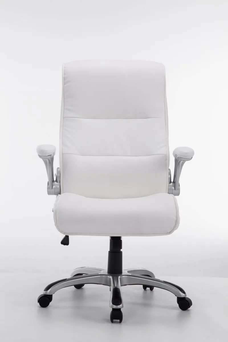 Fauteuil de bureau sur roulettes confortable hauteur réglable en PVC blanc et plastique 10_0002407