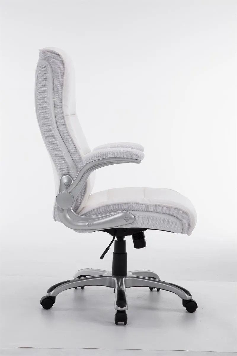 Fauteuil de bureau sur roulettes confortable hauteur réglable en PVC blanc et plastique 10_0002407