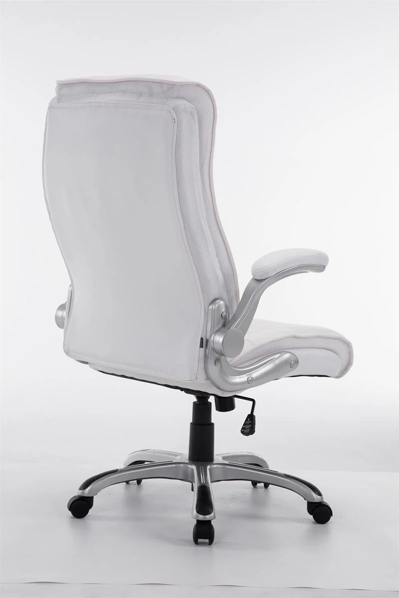 Fauteuil de bureau sur roulettes confortable hauteur réglable en PVC blanc et plastique 10_0002407