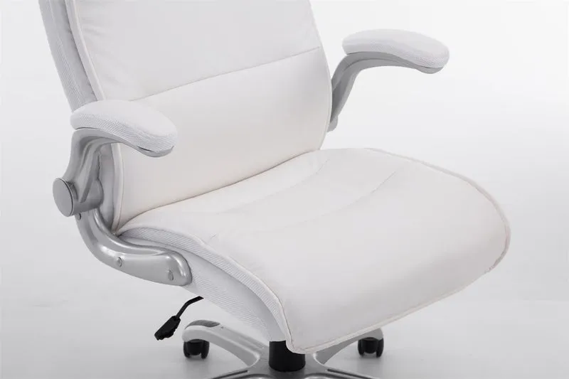 Fauteuil de bureau sur roulettes confortable hauteur réglable en PVC blanc et plastique 10_0002407