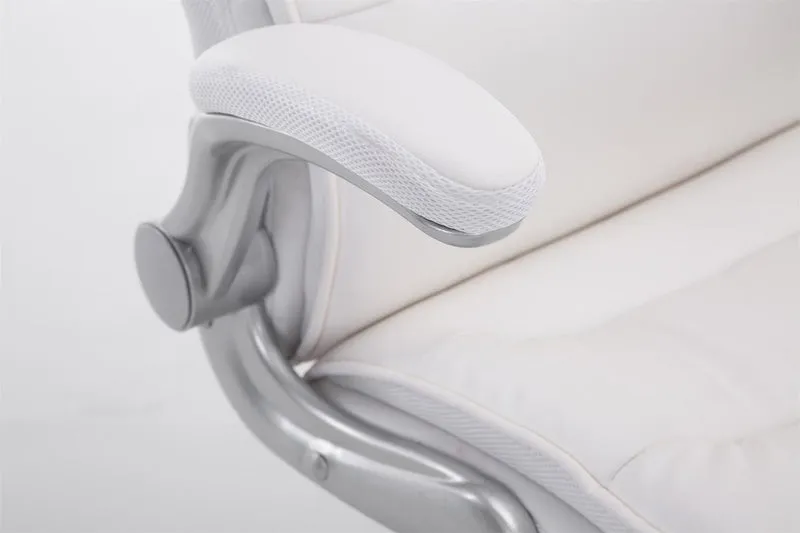 Fauteuil de bureau sur roulettes confortable hauteur réglable en PVC blanc et plastique 10_0002407