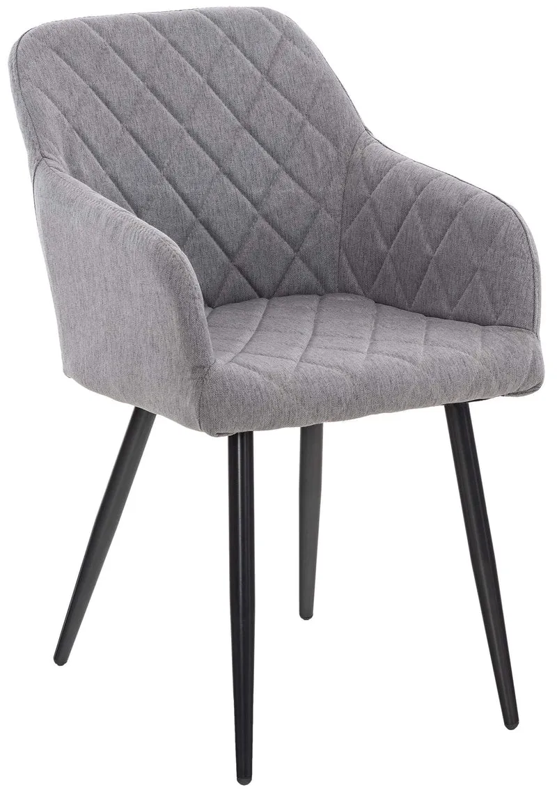Chaise de salle à manger design retro coutures décoratives en losanges assise en tissu gris 10_0002110