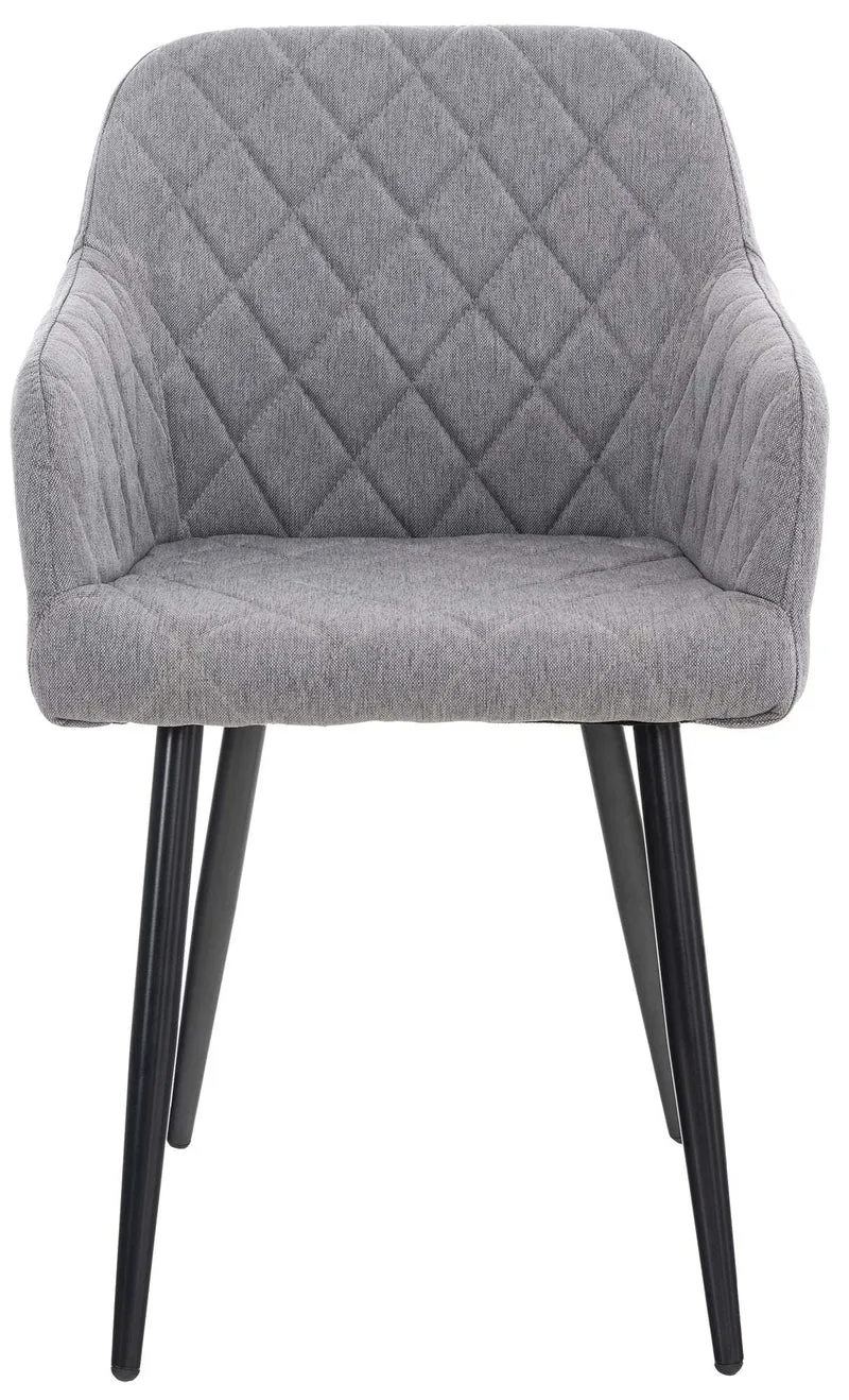 Chaise de salle à manger design retro coutures décoratives en losanges assise en tissu gris 10_0002110
