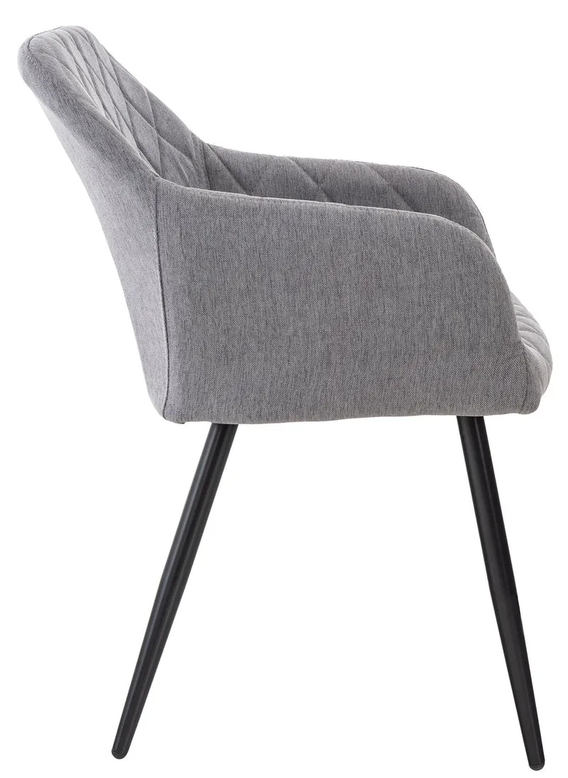 Chaise de salle à manger design retro coutures décoratives en losanges assise en tissu gris 10_0002110