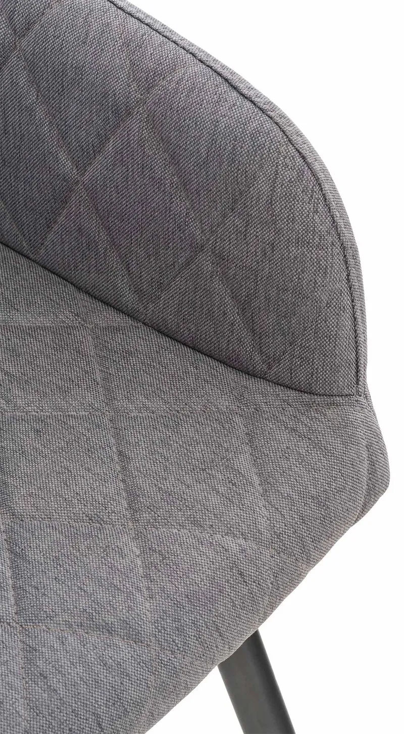 Chaise de salle à manger design retro coutures décoratives en losanges assise en tissu gris 10_0002110