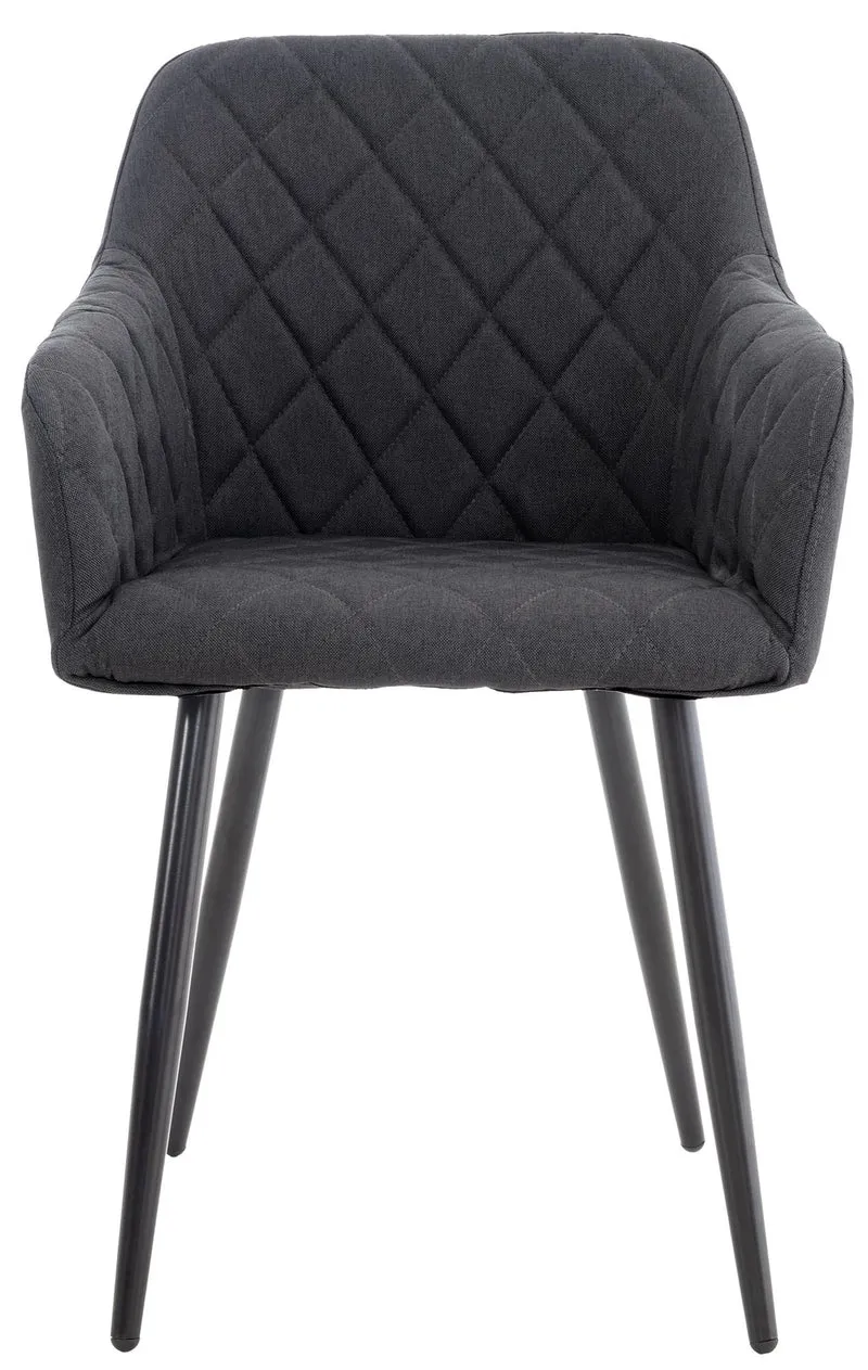 Chaise de salle à manger design retro coutures décoratives en losanges assise en tissu noir 10_0002112