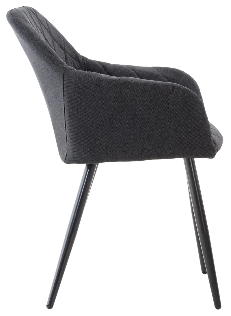 Chaise de salle à manger design retro coutures décoratives en losanges assise en tissu noir 10_0002112