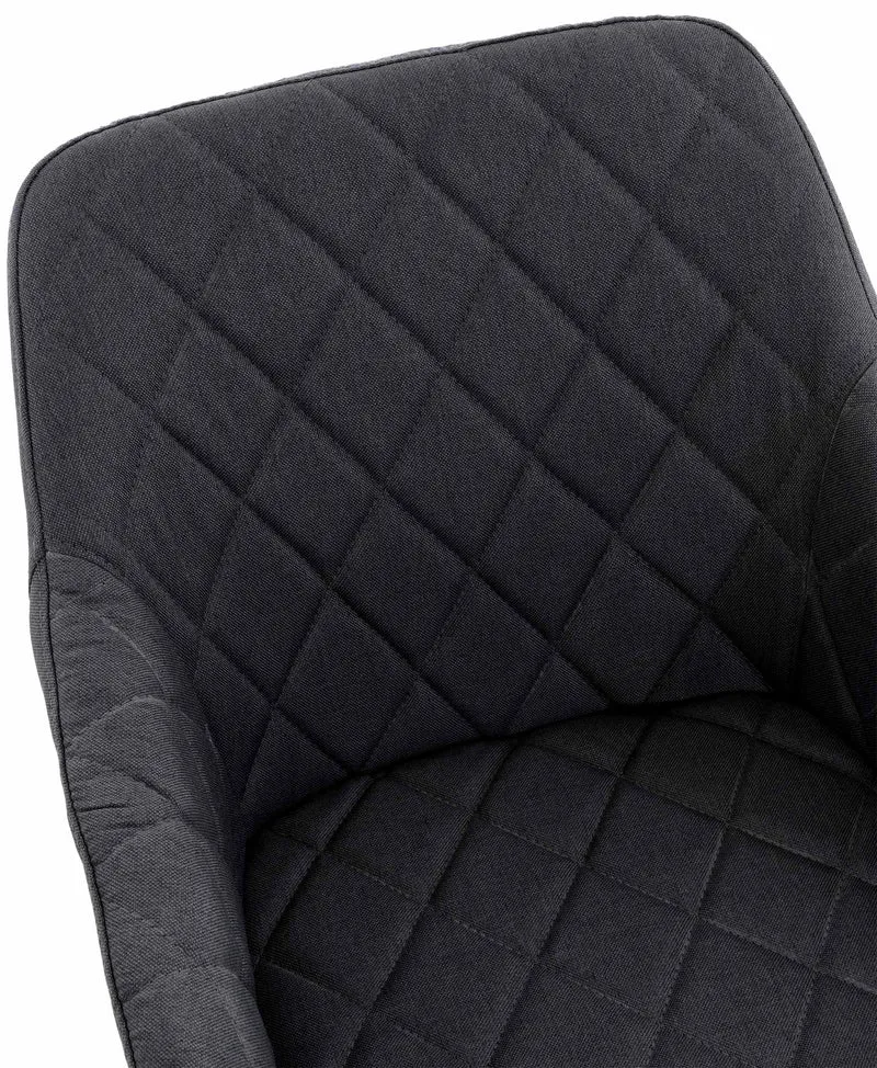 Chaise de salle à manger design retro coutures décoratives en losanges assise en tissu noir 10_0002112