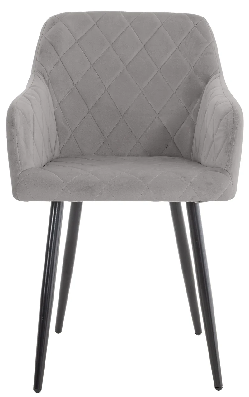 Chaise de salle à manger design retro coutures décoratives en losanges assise en tissu gris 10_0002108