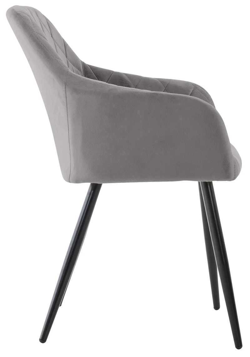 Chaise de salle à manger design retro coutures décoratives en losanges assise en tissu gris 10_0002108