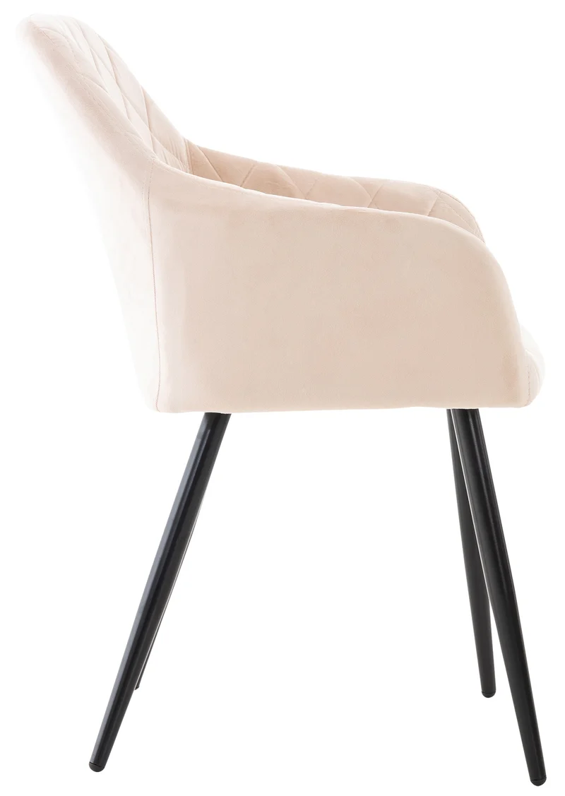 Chaise de salle à manger design retro coutures décoratives en losanges assise en tissu beige 10_0002104