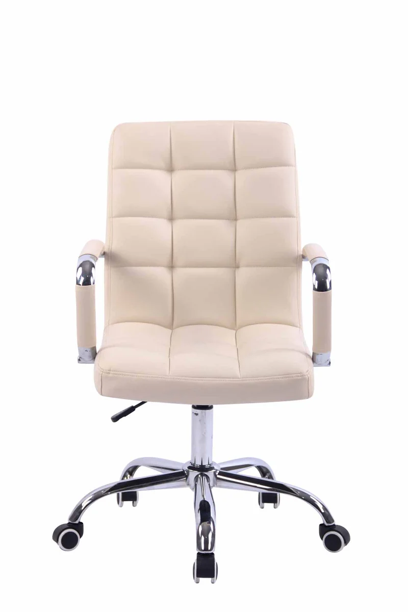 Fauteuil de bureau sur roulettes hauteur réglable pivotant accoudoirs en PVC crème 10_0002460