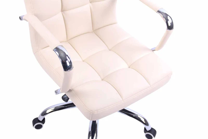 Fauteuil de bureau sur roulettes hauteur réglable pivotant accoudoirs en PVC crème 10_0002460