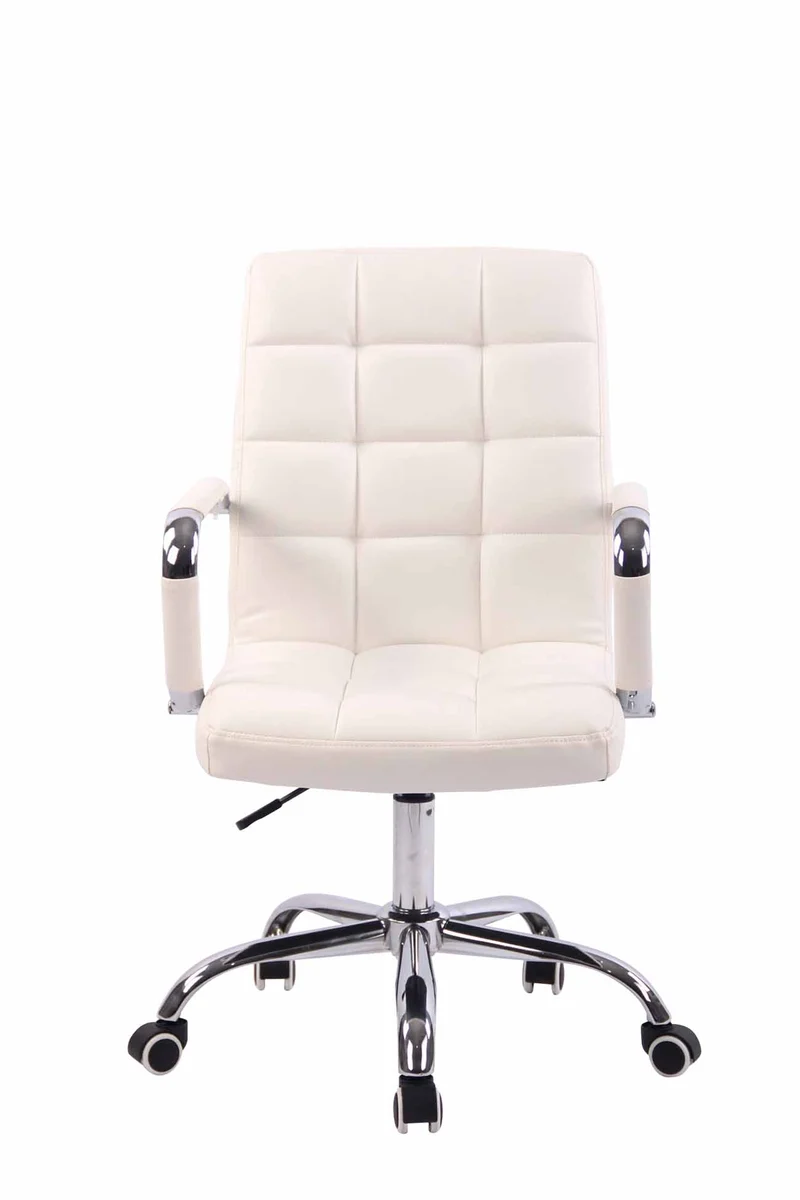 Fauteuil de bureau sur roulettes hauteur réglable pivotant accoudoirs en PVC blanc 10_0002458