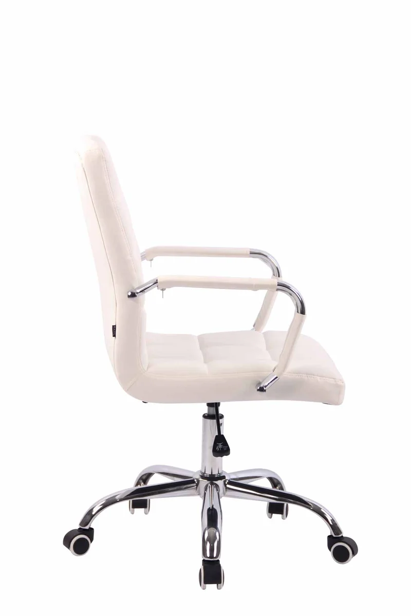 Fauteuil de bureau sur roulettes hauteur réglable pivotant accoudoirs en PVC blanc 10_0002458
