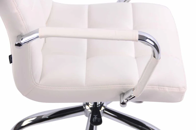Fauteuil de bureau sur roulettes hauteur réglable pivotant accoudoirs en PVC blanc 10_0002458