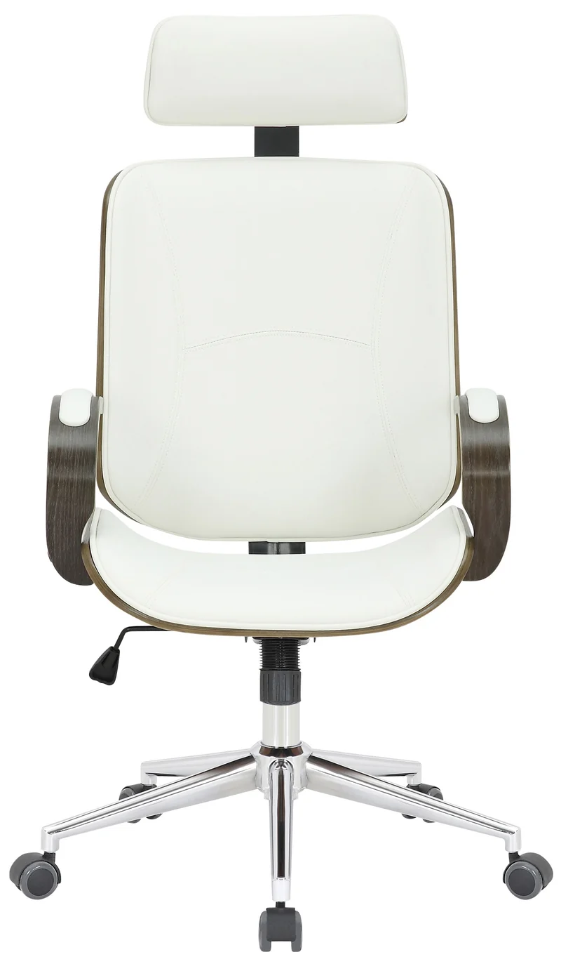 Chaise de bureau dossier et l'appuie-tête en métal PVC blanc et cadre en bois gris 10_0002456