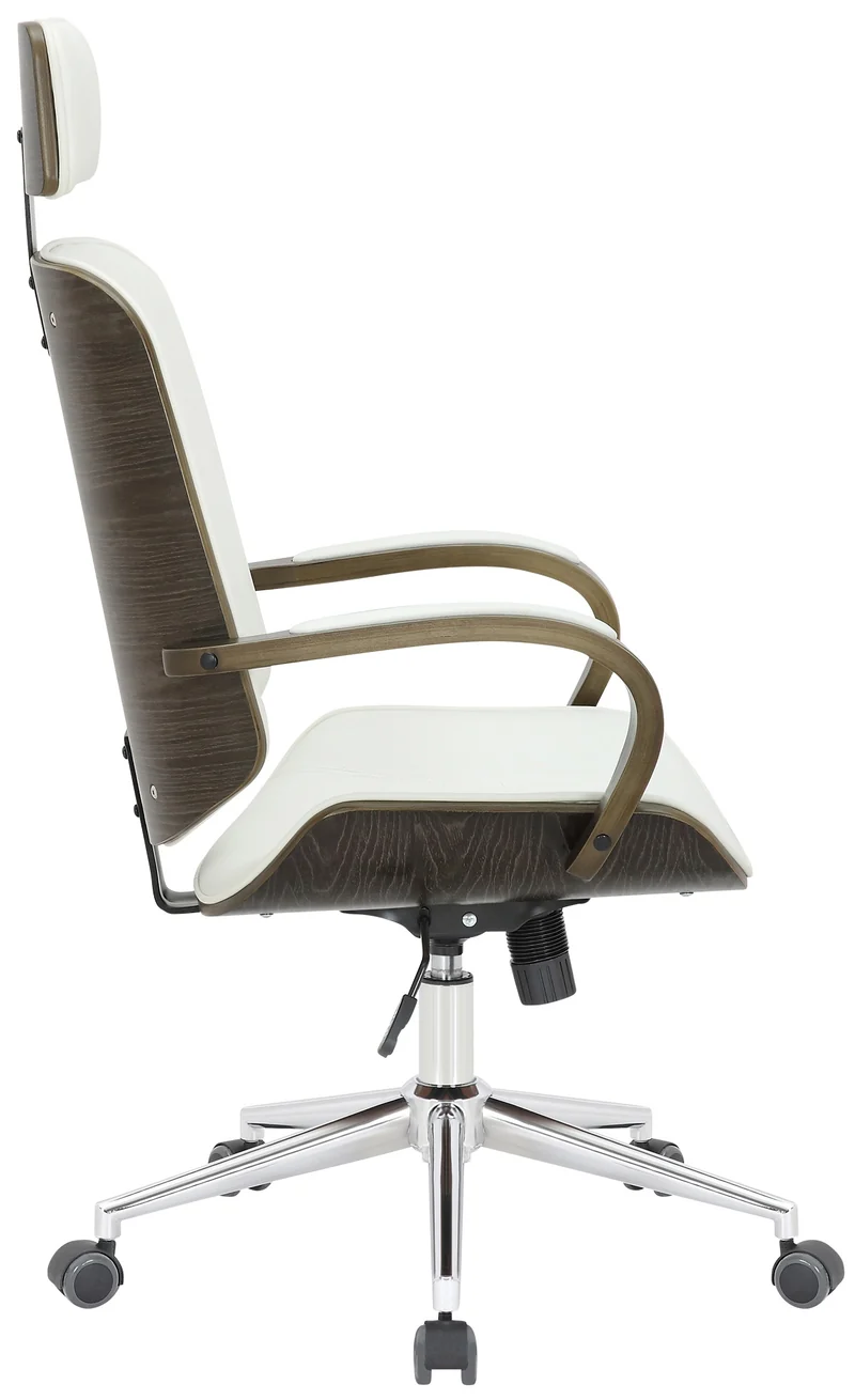 Chaise de bureau dossier et l'appuie-tête en métal PVC blanc et cadre en bois gris 10_0002456