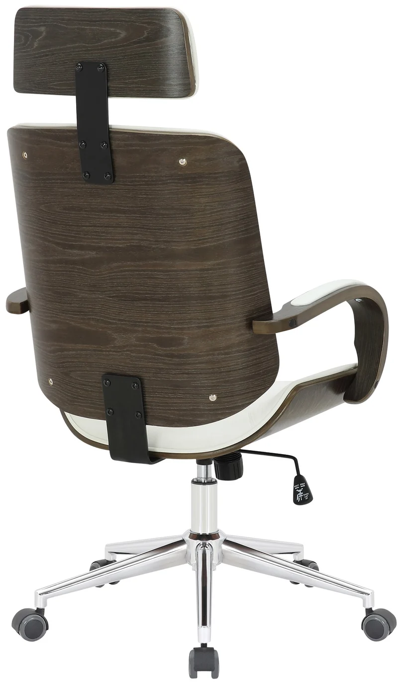 Chaise de bureau dossier et l'appuie-tête en métal PVC blanc et cadre en bois gris 10_0002456