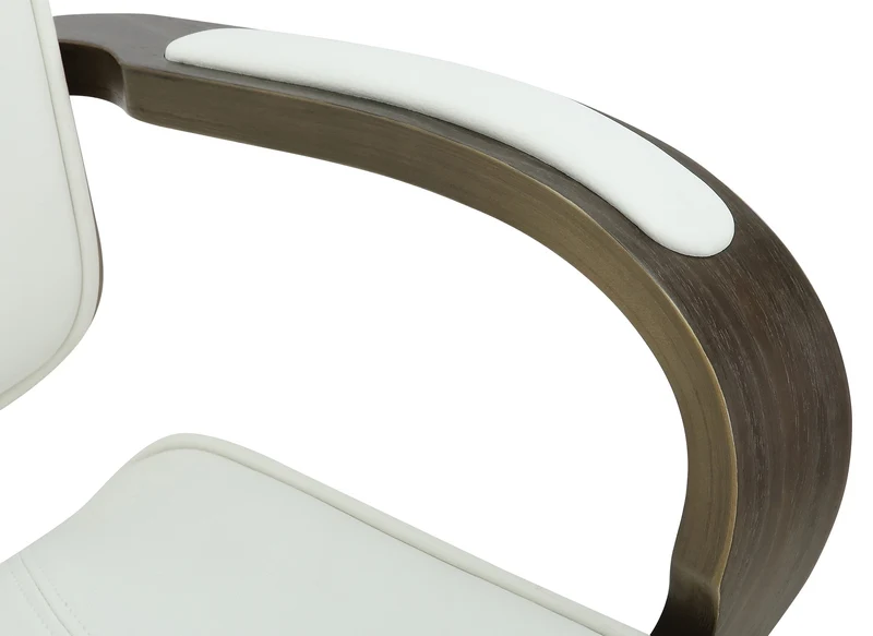 Chaise de bureau dossier et l'appuie-tête en métal PVC blanc et cadre en bois gris 10_0002456