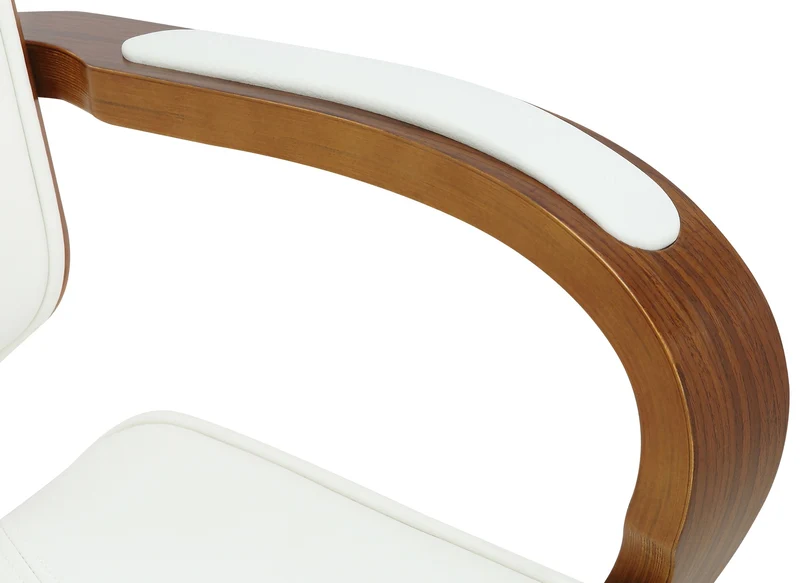 Chaise de bureau dossier et l'appuie-tête en métal PVC blanc et cadre en bois noyer 10_0002454