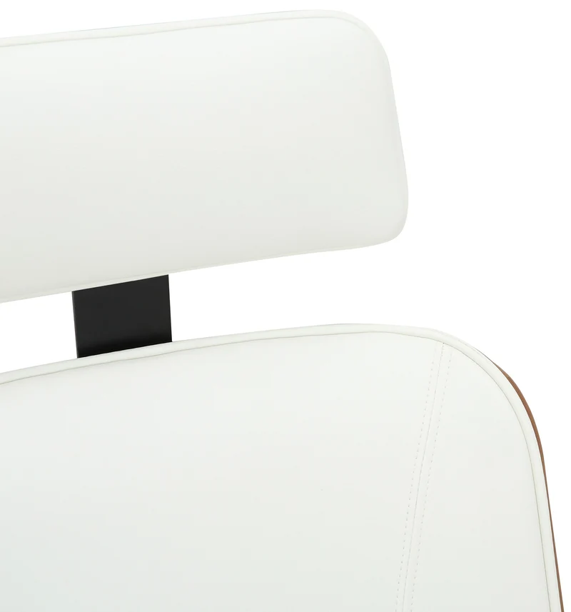 Chaise de bureau dossier et l'appuie-tête en métal PVC blanc et cadre en bois noyer 10_0002454