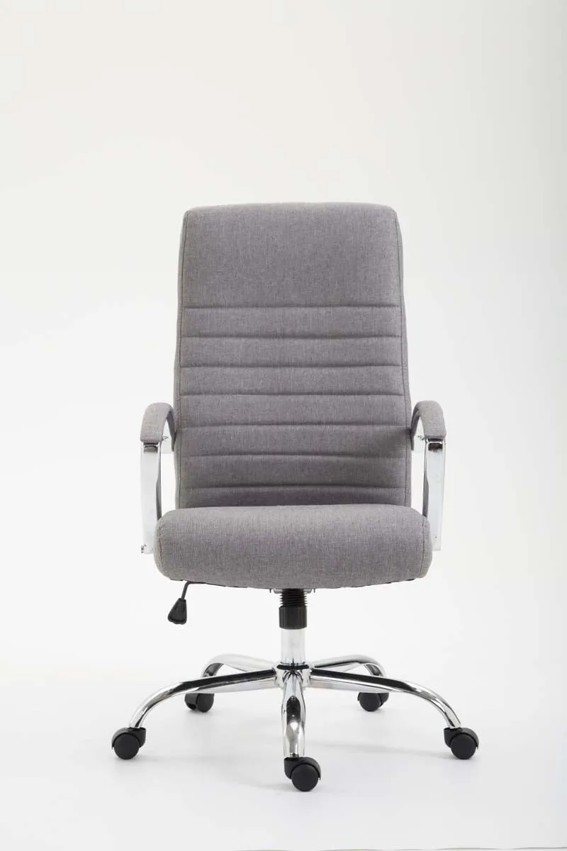 Fauteuil de bureau mécanisme d'inclinaison accoudoirs coutures décoratives en tissu gris et métal chromé 10_0002706