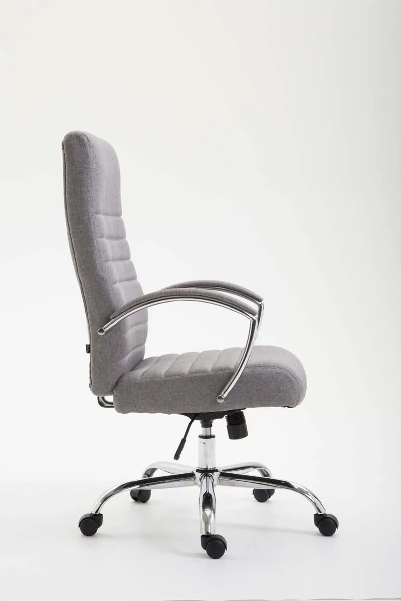 Fauteuil de bureau mécanisme d'inclinaison accoudoirs coutures décoratives en tissu gris et métal chromé 10_0002706