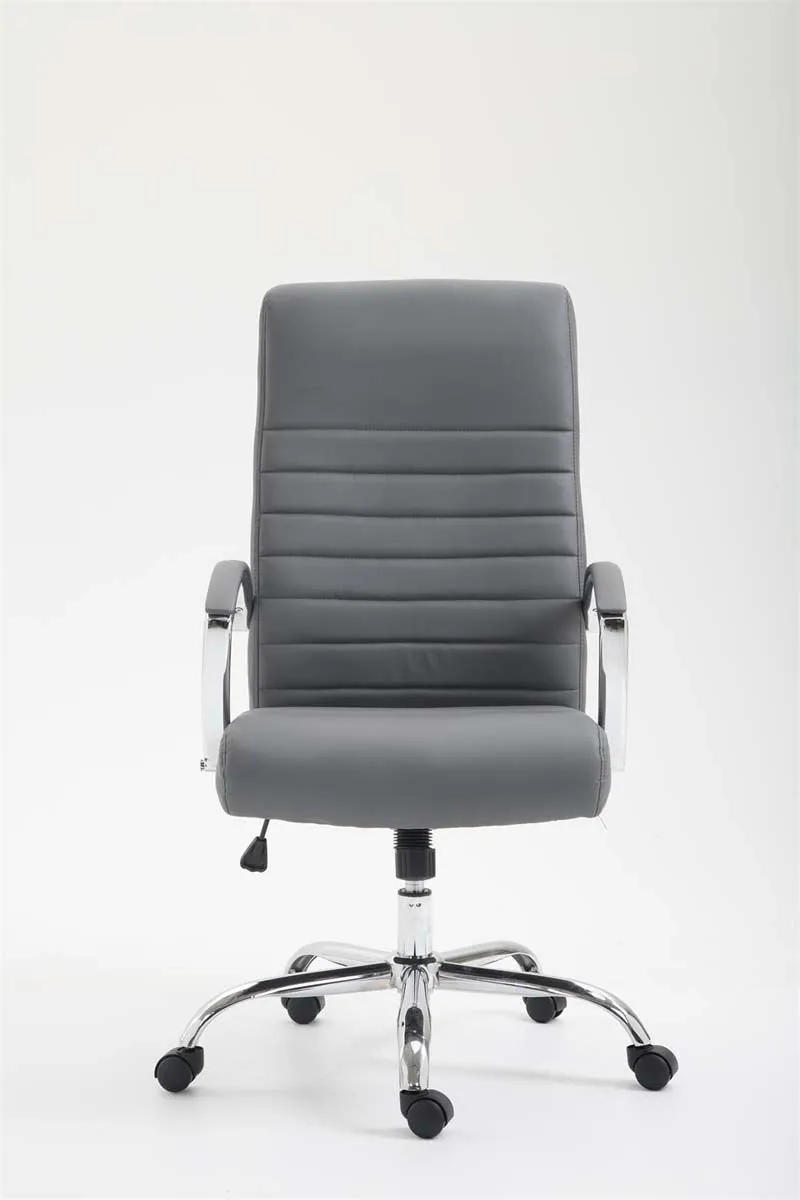 Fauteuil de bureau mécanisme d'inclinaison accoudoirs coutures décoratives en PVC gris et métal chromé 10_0002702