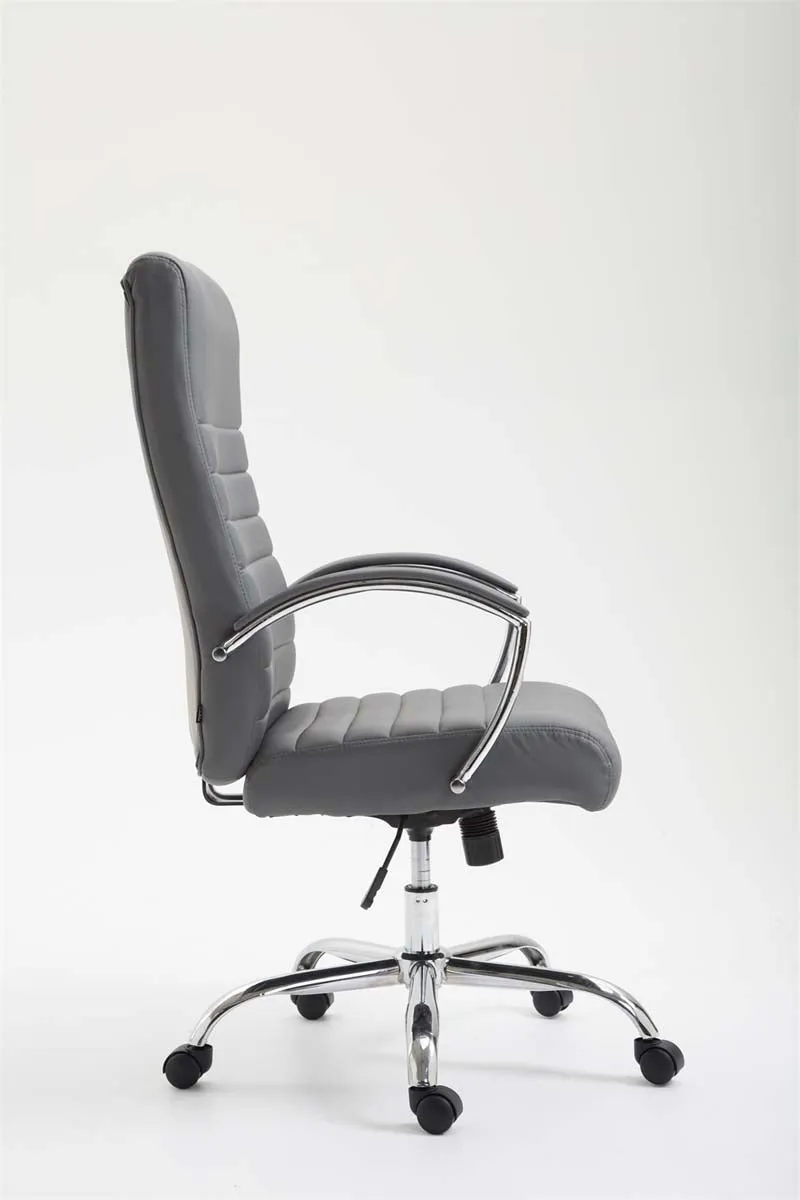 Fauteuil de bureau mécanisme d'inclinaison accoudoirs coutures décoratives en PVC gris et métal chromé 10_0002702