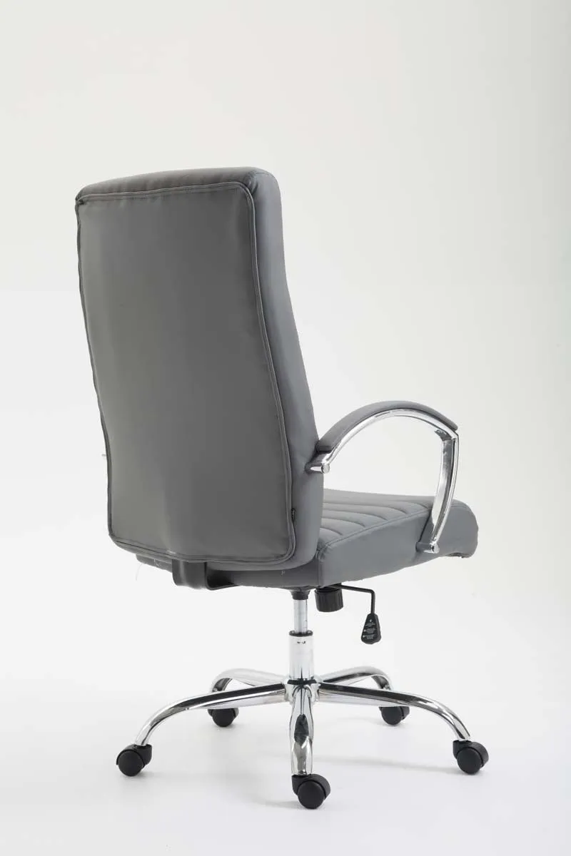 Fauteuil de bureau mécanisme d'inclinaison accoudoirs coutures décoratives en PVC gris et métal chromé 10_0002702