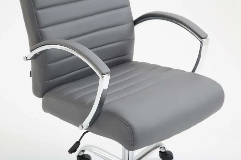 Fauteuil de bureau mécanisme d'inclinaison accoudoirs coutures décoratives en PVC gris et métal chromé 10_0002702