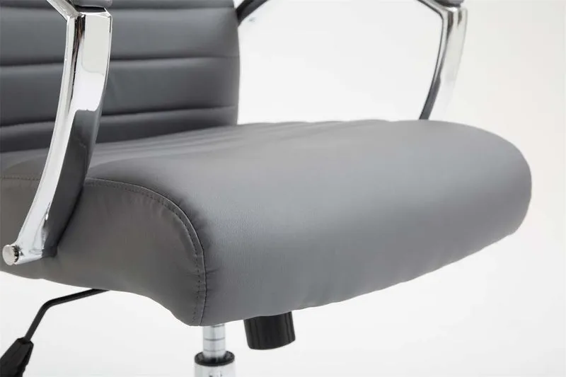 Fauteuil de bureau mécanisme d'inclinaison accoudoirs coutures décoratives en PVC gris et métal chromé 10_0002702