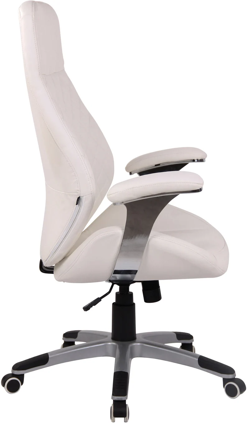 Fauteuil de bureau dossier légèrement courbé réglable en hauteur et pivotant en PVC blanc 10_0002523