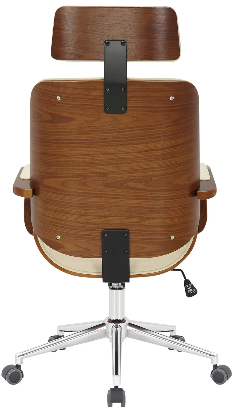 Chaise de bureau dossier et l'appuie-tête en métal PVC crème et cadre en bois noyer 10_0002453