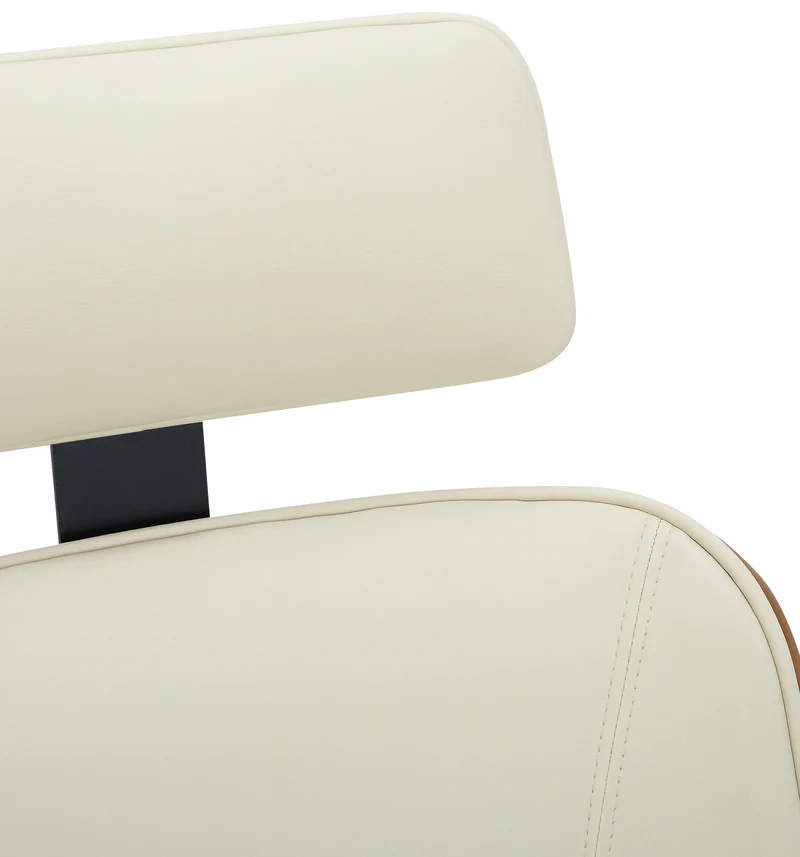 Chaise de bureau dossier et l'appuie-tête en métal PVC crème et cadre en bois noyer 10_0002453