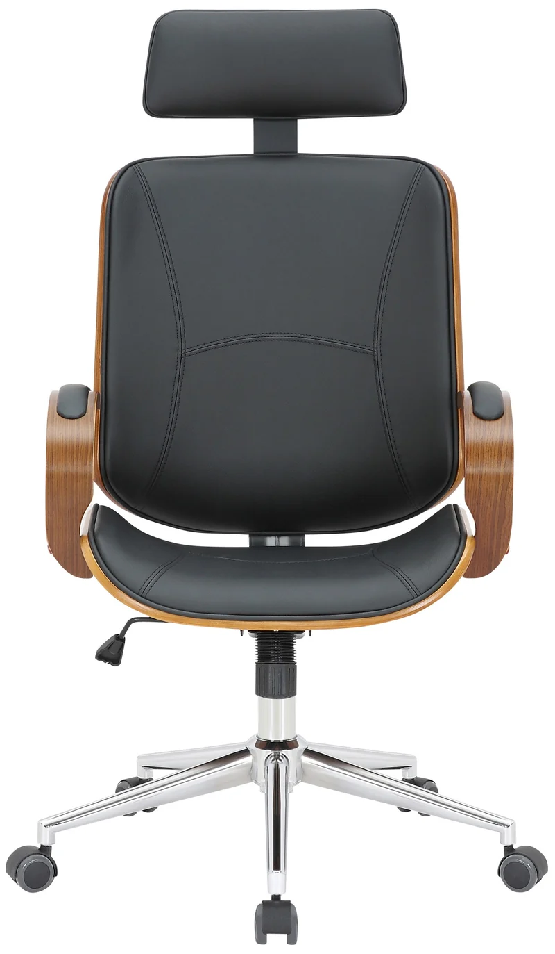 Chaise de bureau dossier et l'appuie-tête en métal PVC noir et cadre en bois noyer 10_0002452
